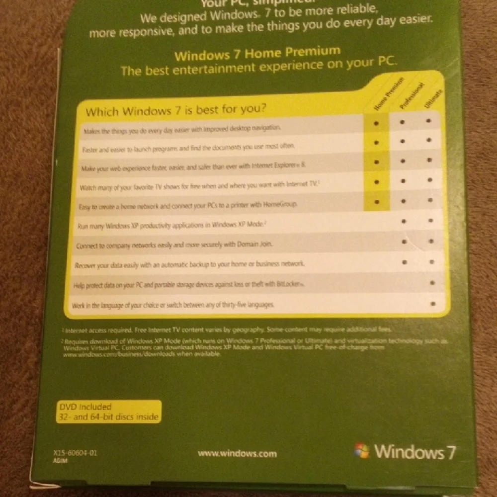 Microsoft Windows 7 Home Premium in Green Box